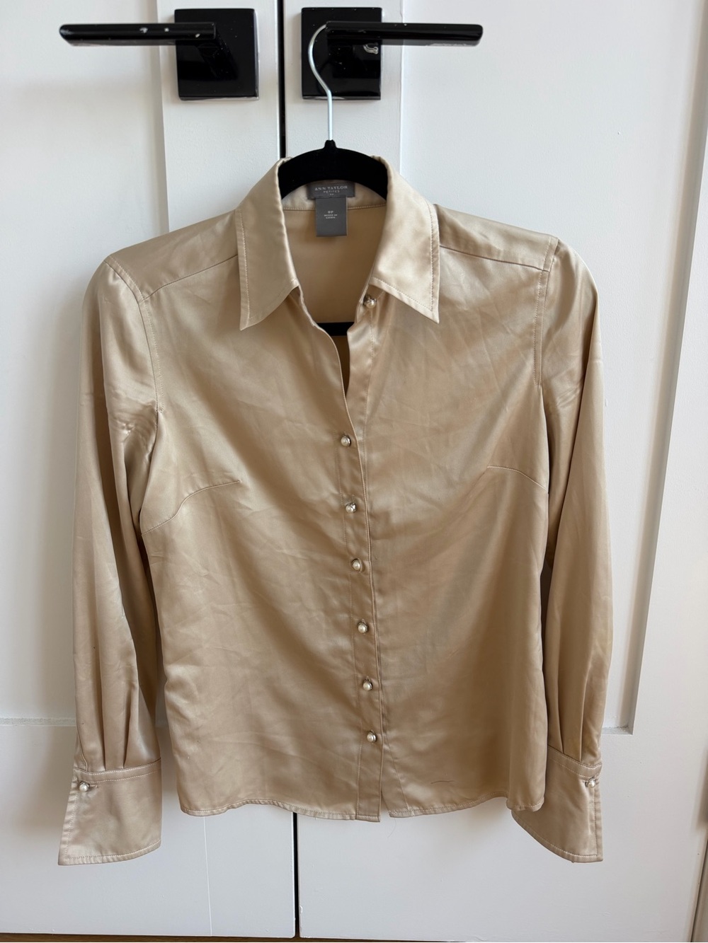 Ann Taylor Champagne Silk Button Front Blouse